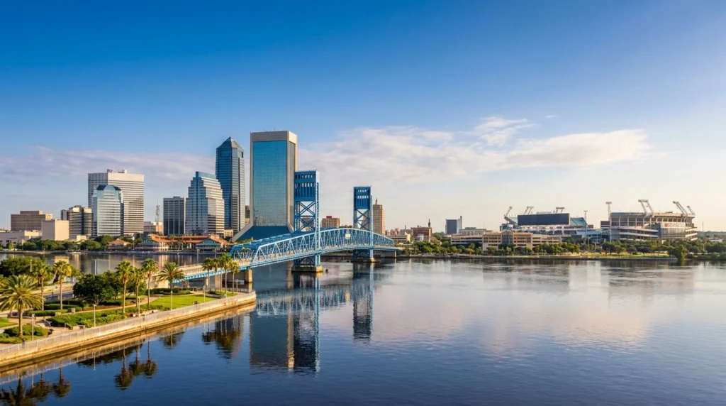 Jacksonville Jaguars Game Day Car Service | Arrive Jax 1 Downtown Jacksonville skyline and bridges