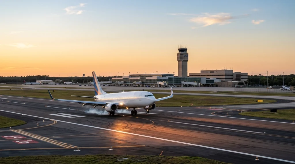 Jacksonville airport transportation sunset background